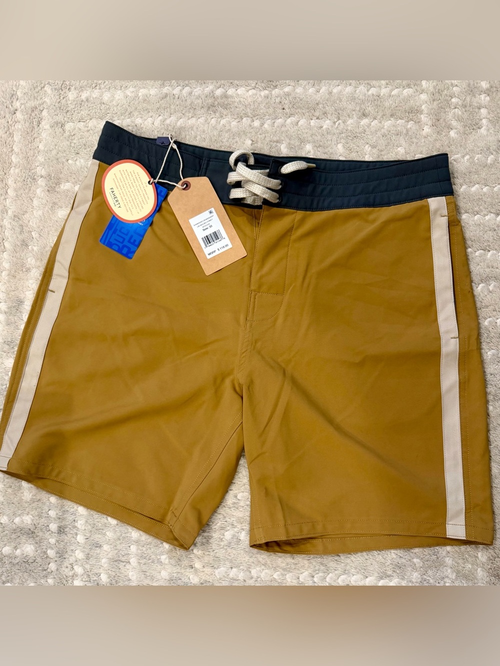 Faherty Men's Swim Trunks in Olive Brown with Black Waistband
